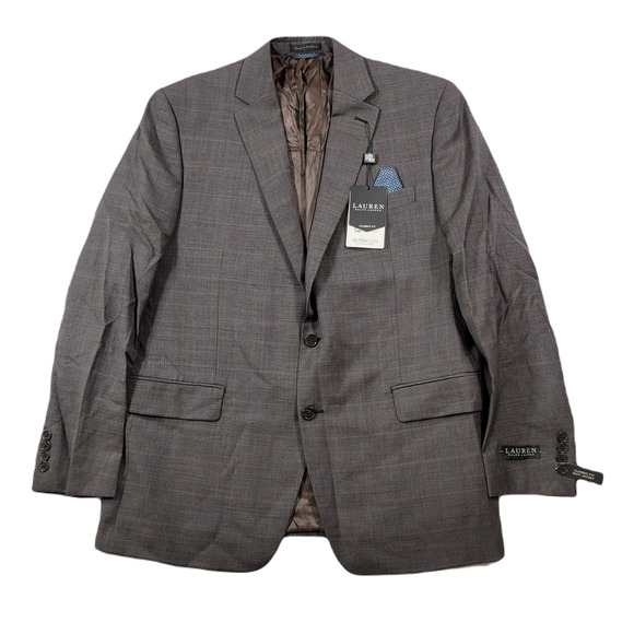 Lauren Ralph Lauren‎ Wool Suit Jacket Mens 44L 44 Brown w/Blue $450